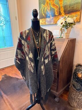 New! Leto Warm Heather Argyle Knit Ruana/sweater- Black